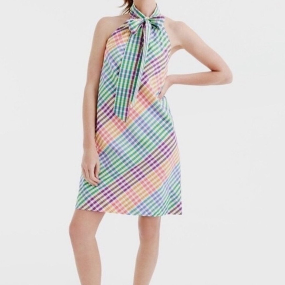 J Crew Multicolor Gingham Plaid Halter Dress - Picture 3 of 12